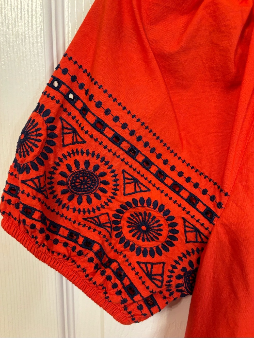 St. John’s Bay 100% Cotton Embroidered Peasant Blouse Orange Medium - Picture 7 of 16